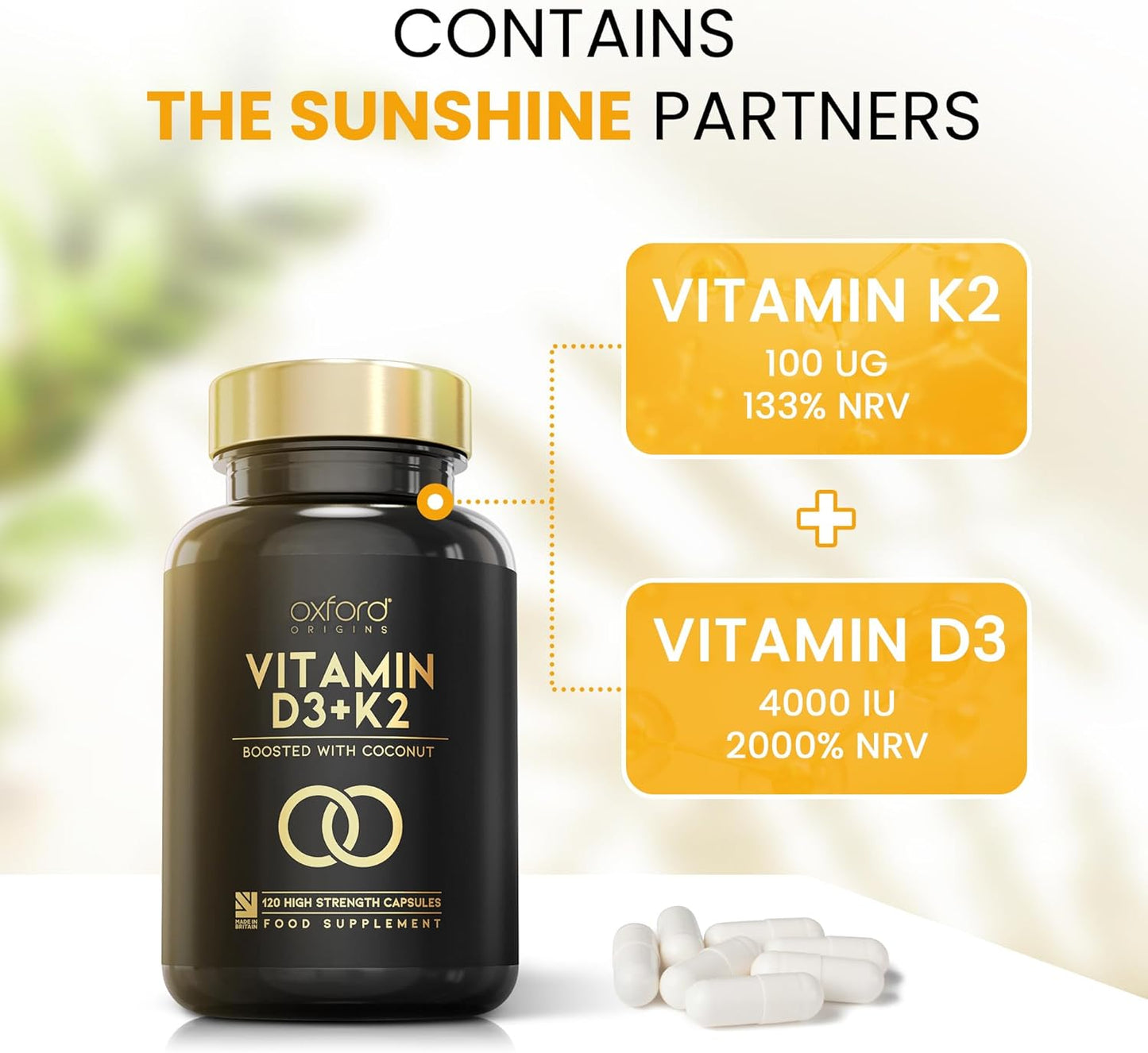 Vitamin D3 K2 Capsules - 4000 IU Vitamin D & 100mcg Vitamin K MK7
