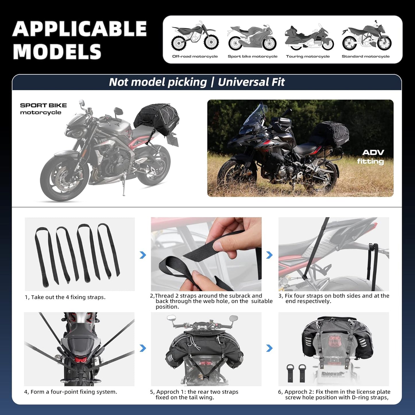 Rhinowalk Motorcycle Tail Bag 35-50L Expandable Motor Rear Seat Bag Travel