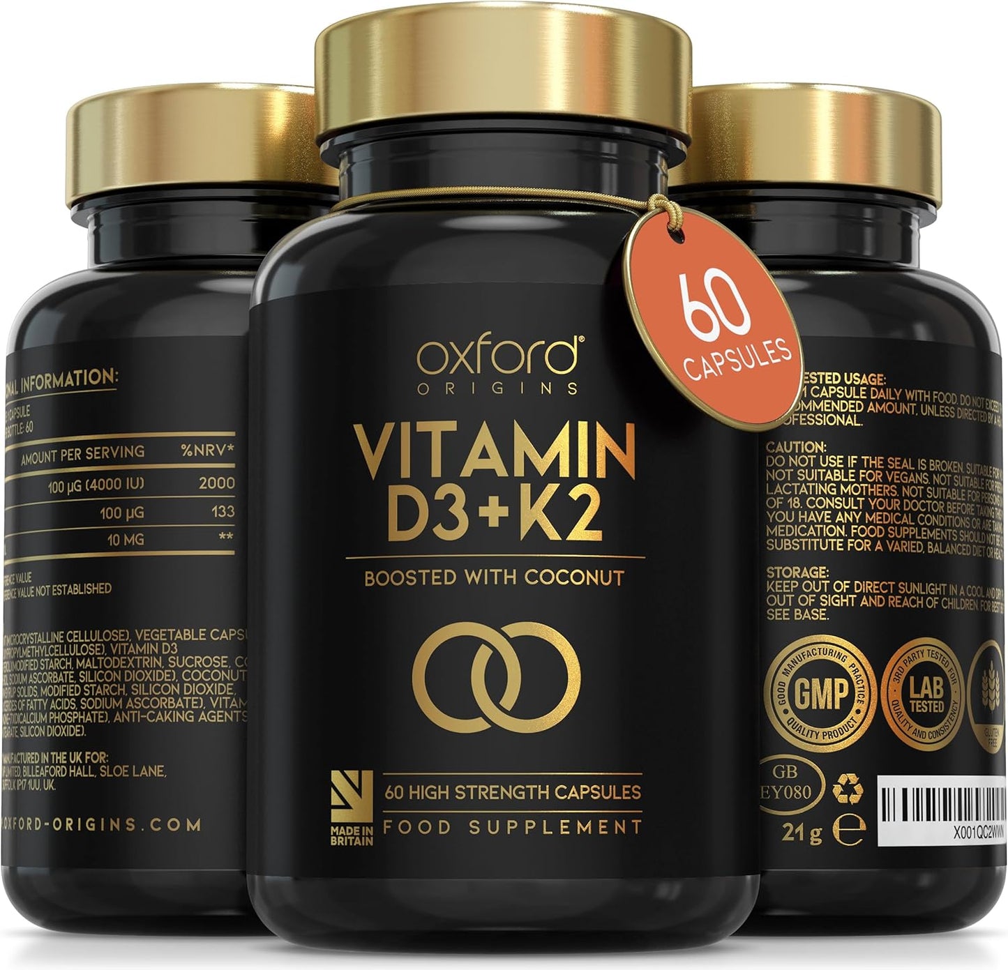 Vitamin D3 K2 Capsules - 4000 IU Vitamin D & 100mcg Vitamin K MK7
