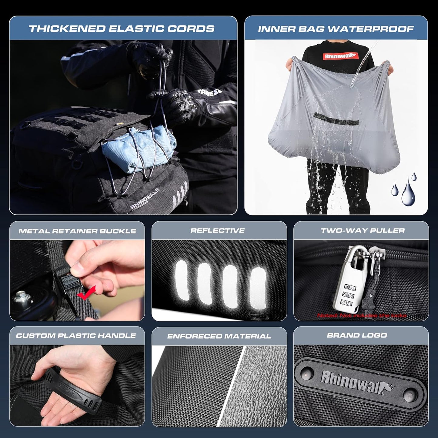 Rhinowalk Motorcycle Tail Bag 35-50L Expandable Motor Rear Seat Bag Travel