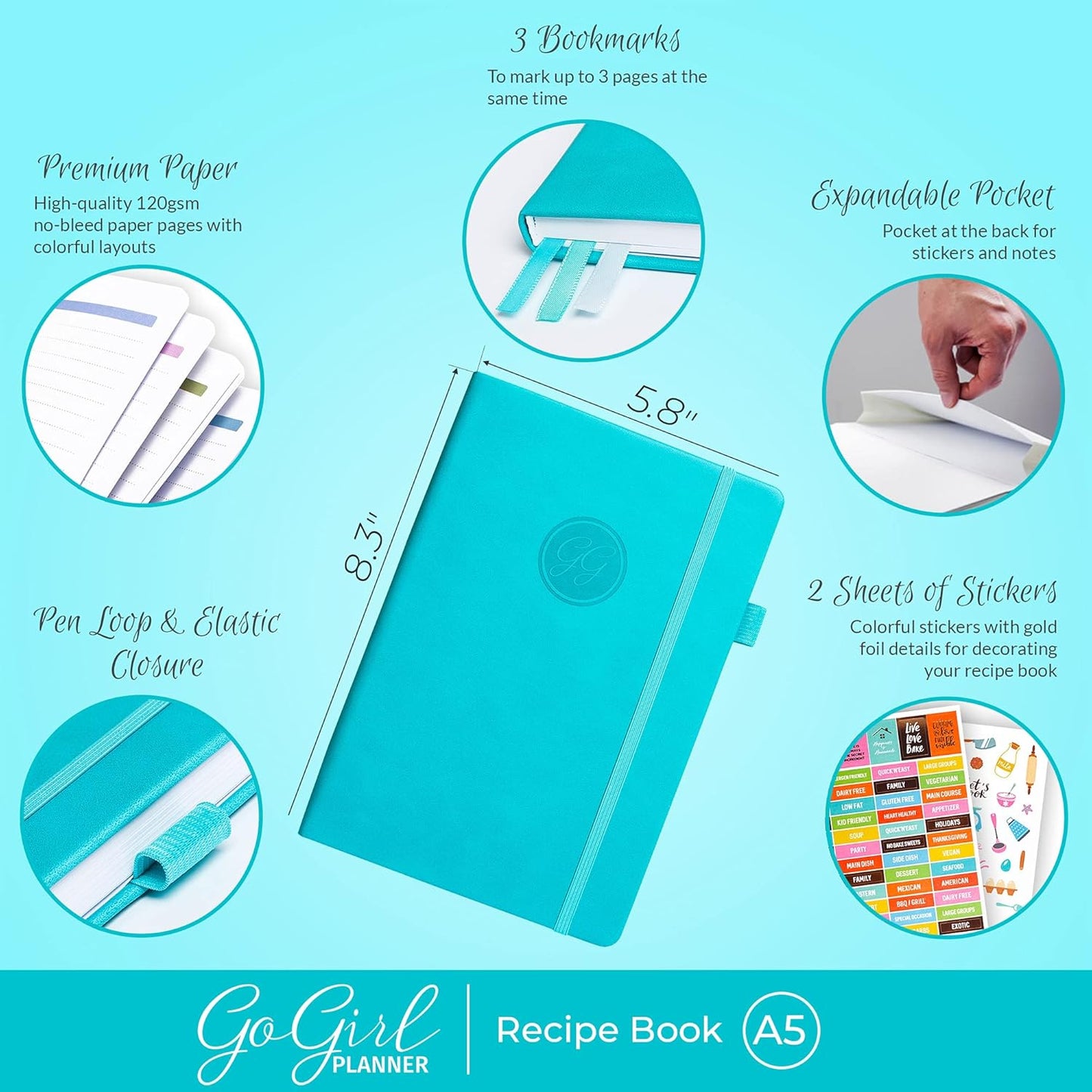 GoGirl Recipe Book – Blank Cookbook to Write In Your Own Recipes – Empty Cooking Journal for Family Recipes