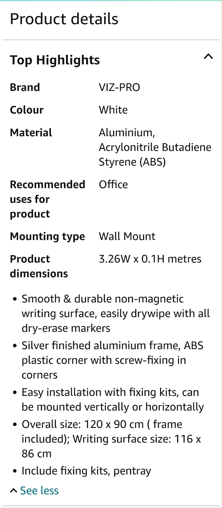 Dry Wipe Whiteboard 120 x 90 cm.